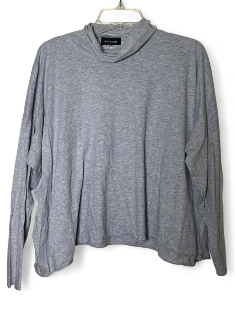 Eskandar Long Sleeve Heathered Blue/Grey mockneck top one size